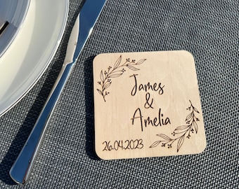 Juego de posavasos de madera personalizados/Favores de boda para invitados a granel/Posavasos de madera personalizados/Posavasos de boda/Favores de fiesta de boda personalizados