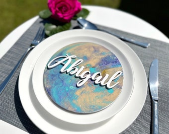 Cartes de table de mariage personnalisées - Lieu de mariage en bois - Noms de lieux en bois - Noms de mariage - Signe de mariage - Plaques nominatives pour mariage