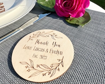 Posavasos de boda de madera personalizados-Favores de boda para invitados a granel-Favores de boda personalizados-Posavasos de boda Set-Favores de boda rústicos