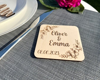 Wedding Favors for Guests in Bulk/Personalized Wood Coasters/Rustic Wedding Favors/Wedding Coasters Set/Custom Engraved Wooden Coasters