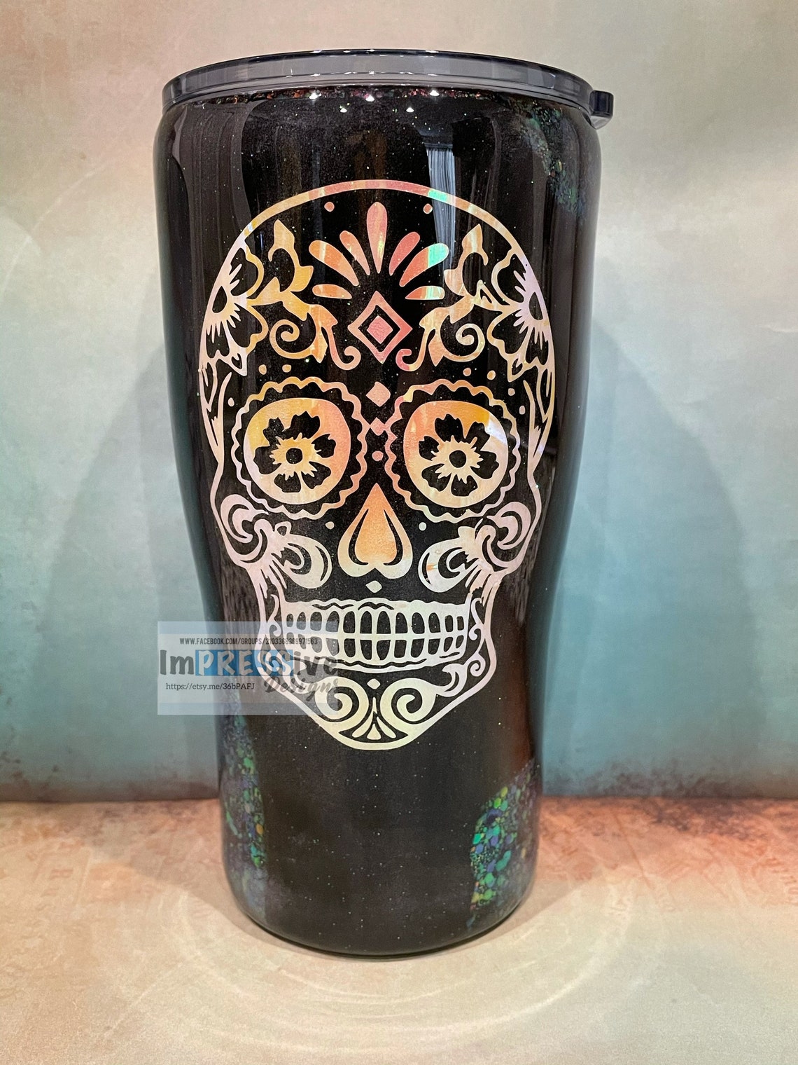Sugar Skull Tumbler Glitter Tumbler Etsy