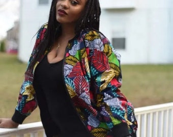 Ankara Print Bomber Jacket - Floral