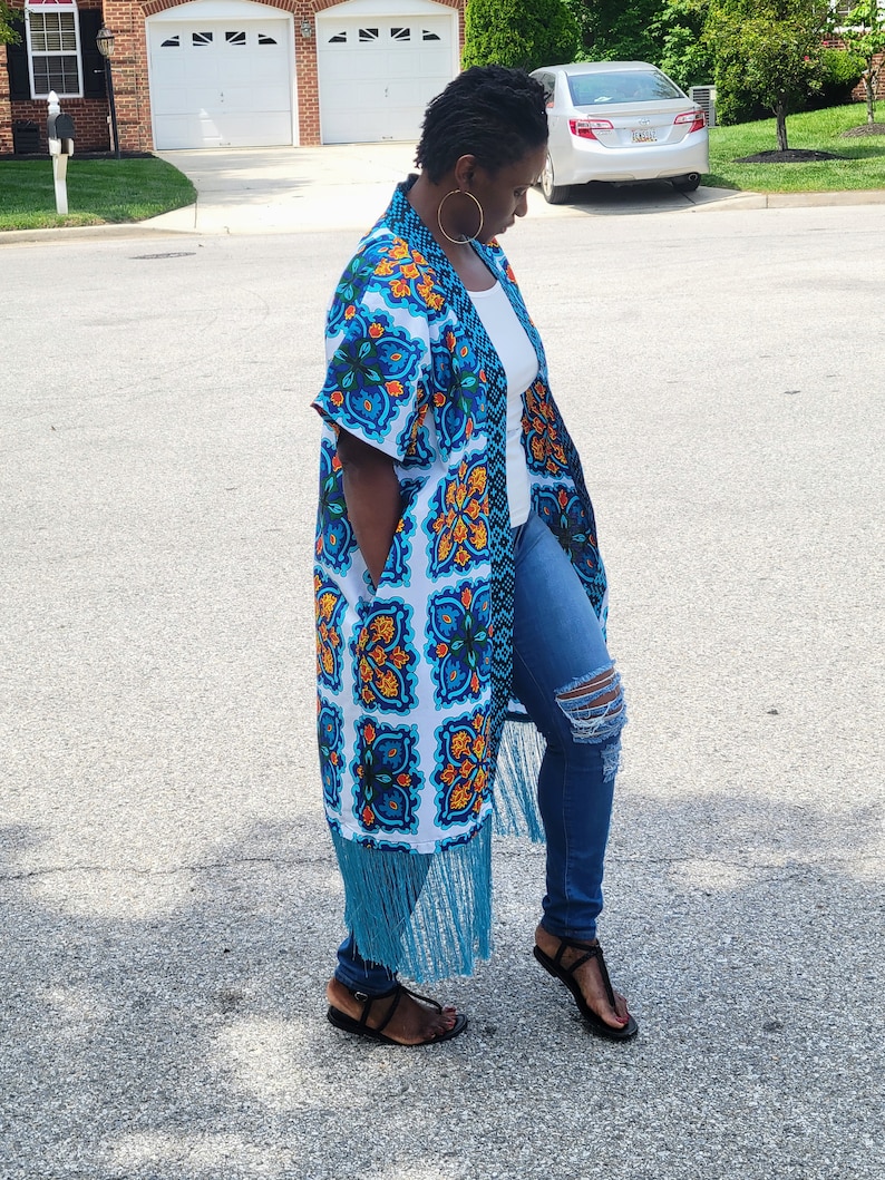 Fringe Kimono  Blue Jeans Lace