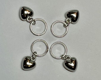 4 Stitch Markers With Large Rings (Up to US11) Silver Heart No-Snag Stitch Markers US11/ UK0 / 8mm Needles |  Knitting Stitch Markers Silver