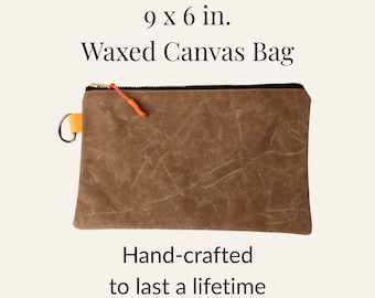Large Handmade Waxed Canvas Bag – 9x6" Pouch with YKK Brass Zipper, Waterproof Lining, EDC Pouch, Men’s Toiletry Bag - Vegan