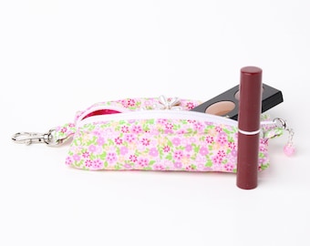 Handmade Floral Make Up Bag 5 x 3-inch with Lobster Clasp and Crystal Zipper Pull | Medicine Pouch | Zip Pouch | Toiletry Bag for Women