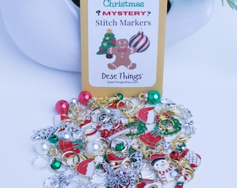 MYSTERY Christmas Stitch Markers - 6 Fun Knitting Crochet Markers Mystery Scoop Blind Bag Grab Bag Gifts for Knitters Stocking Stuffer