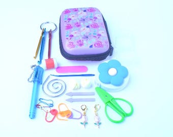 COMPLETE 23-Piece Knitting Kit - Roses - Case with Stitch Markers, Stitch Stoppers & other Knitting and Crochet Notions | Gifts for Knitters