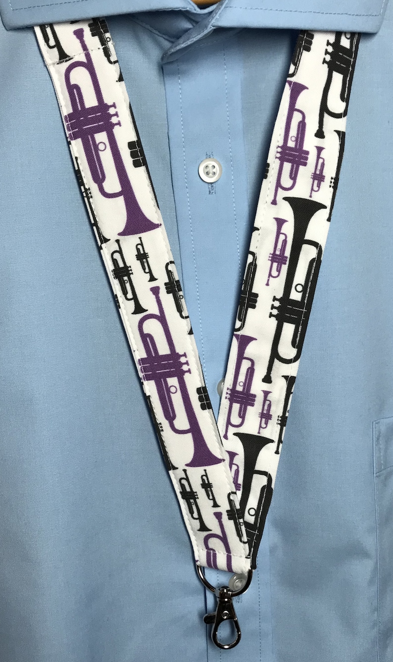Lanyard Trumpets Galore Fabric Id Holder  ID Holder With Safety Breakaway Buckle Trumpet Player or Musician Gift
