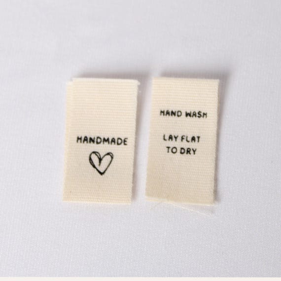 1/2-in. Hand Wash Only Clothing Labels | Set Of 5 Organic Cotton Care Instructions | Sew-In Label for Knitting Crochet Woven Handmade Label