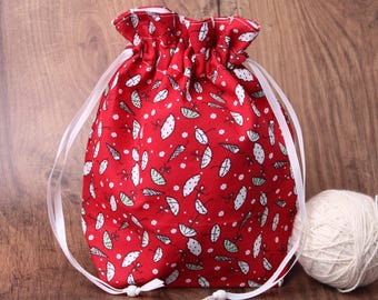 Medium Yarn Bag for Knitting & Crochet, Stand-Up Drawstring Sock / Shawl / Hat Project Bag, Optional Matching Pouch - Reusable Gift Bag