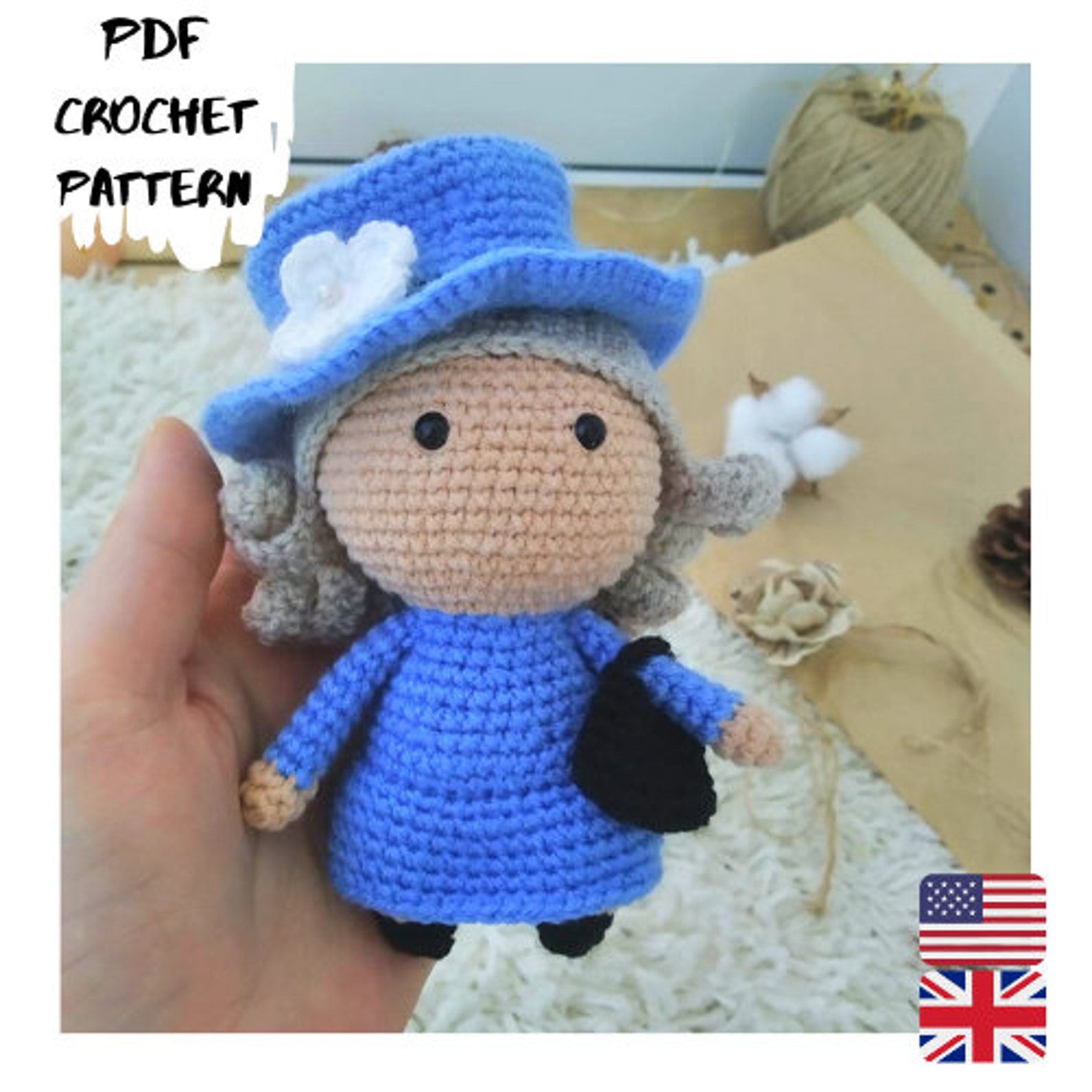 Crochet Queen Elizabeth doll pattern PDF / amigurumi doll in Etsy
