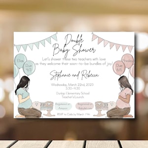Double Shower Uitnodiging, Baby Shower voor twee leraren, Duo Baby Shower, Joint Shower, Co-Worker Baby Shower, Baby Sprinkle voor twee