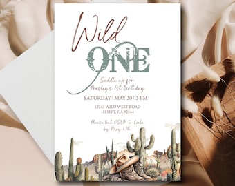 Wild One Invite, Western Invite, First Birthday, Western Birthday, Muted Colors,  On the Ranch, Cowboy Cowgirl Theme,First Rodeo, Saddle Up