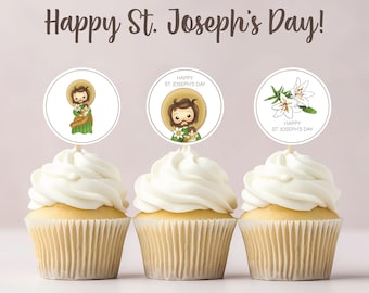 St. Joseph Cupcake Toppers, Saint Joseph's Day Decoration, Liturgical Living, St. Joseph Celebration, Saint Joseph Party Cupcake Signs