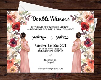 Fall Double Shower Invitation, Joint Baby Shower, Brunch and Bellies, Duo Baby Shower, Co-Worker Baby Shower, Baby Sprinkle, Printable