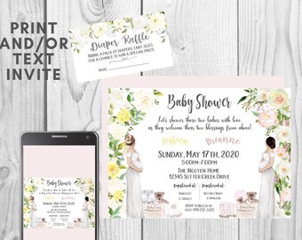 Double Shower Text or Print Invitation, Joint Baby Shower, Co-Worker Shower, Text Invite, Diaper Raffle, Digital, Customized Invite