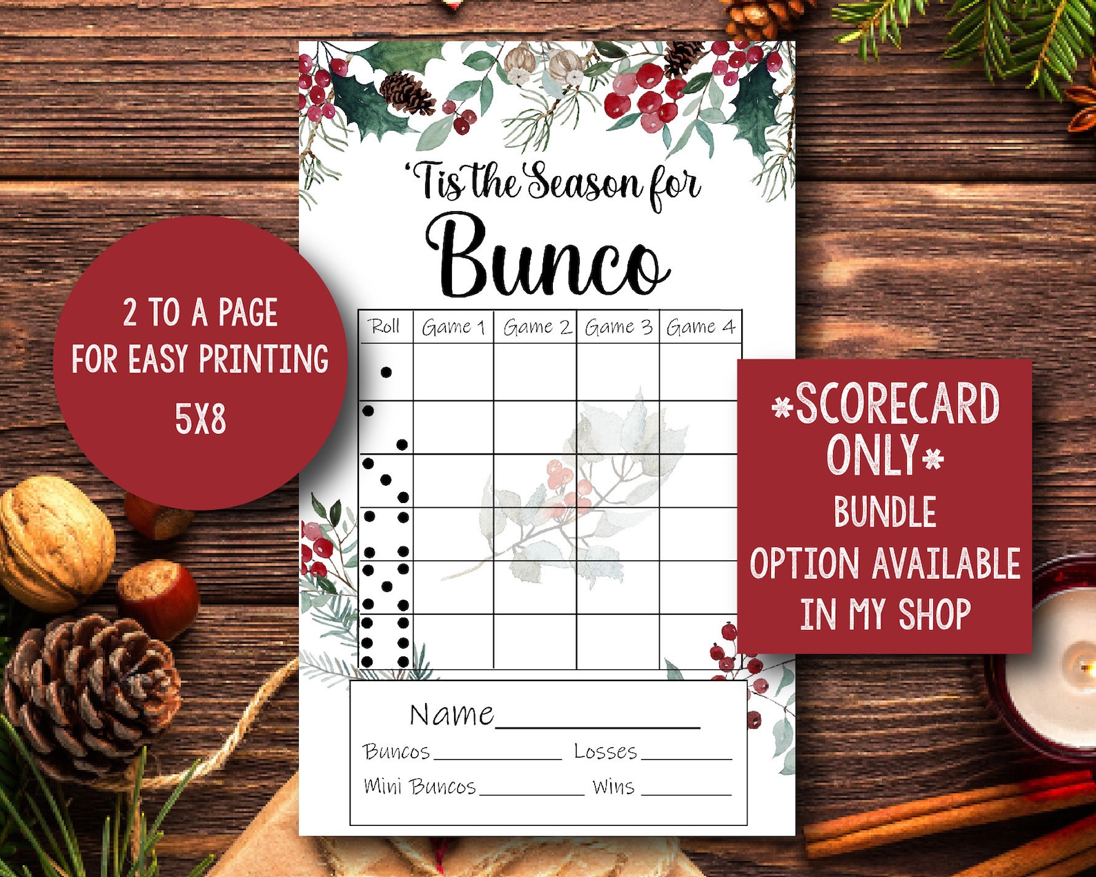 Christmas Bunco Score Card Pj's Bunco Christmas Brunch Etsy