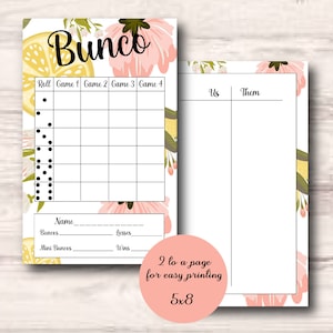Zomer Bunco Set, Citroen Bunco Kaarten, Lente Bunco Set, Citroen Thema, Citrus, Tally Sheet, Scorekaarten, Tafelnummers, Afdrukbaar