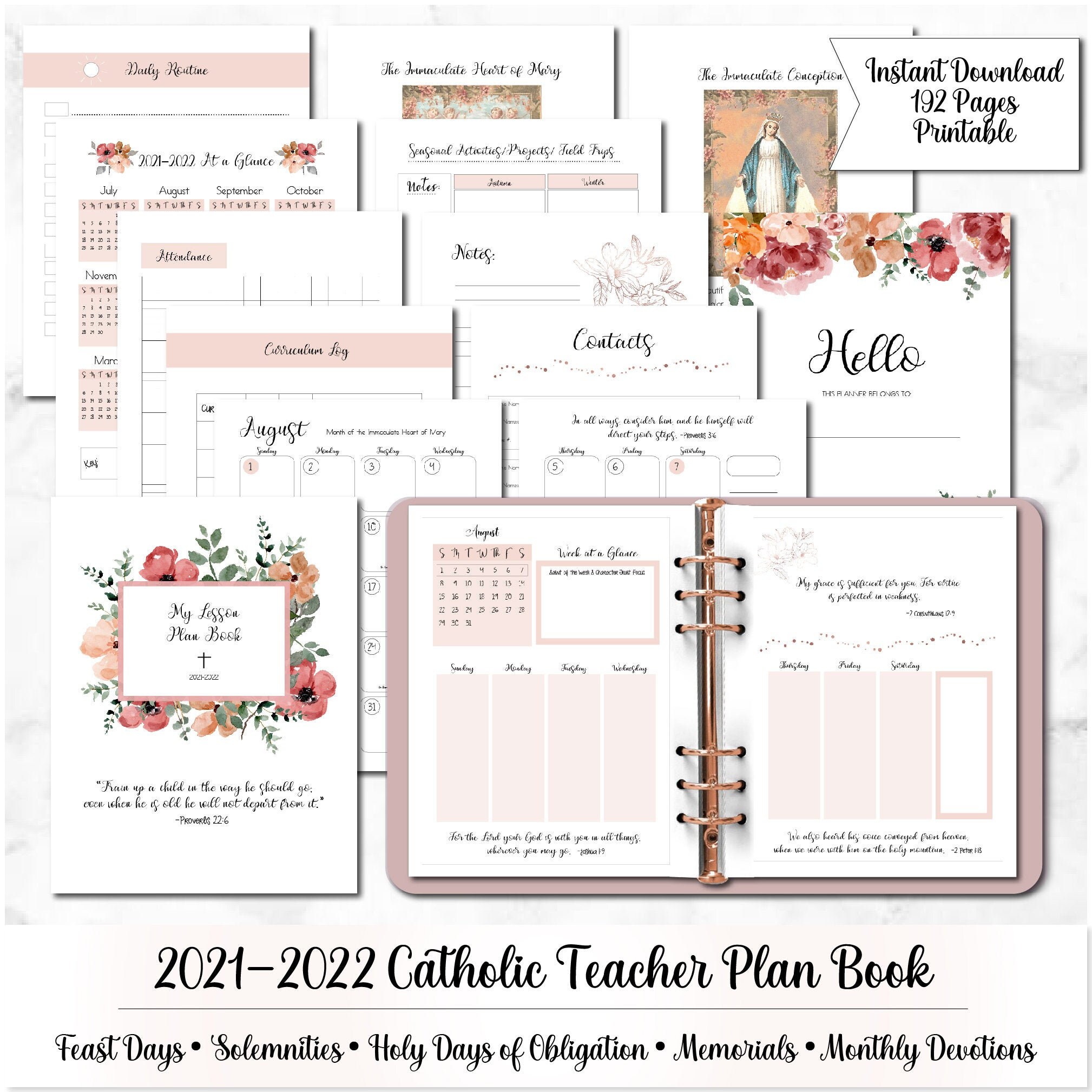 20212022 Catholic Teacher Lesson Planner Lesson Plan Book Etsy