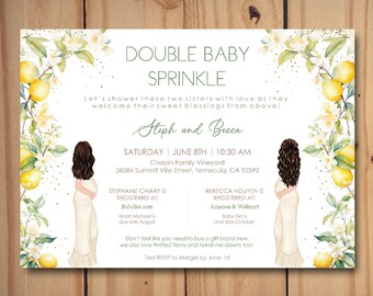 Lemon Double Baby Shower Invite, Citrus Duo Baby Sprinkle, Combined Joint Baby Shower Invitation, Co-Workers, Two Friends Baby Shower