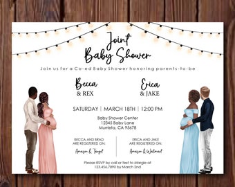 Double Shower Invitation, Couples Double Baby Shower Invite, Co-Ed Baby Shower Invitation, Couple's Joint Baby Shower, Joint Celebration