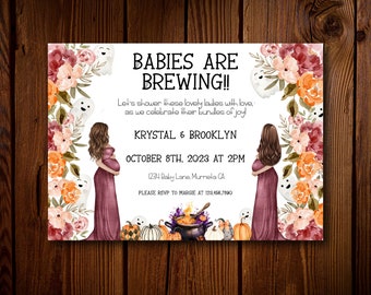 Halloween Double Shower Invitation, Joint Baby Shower, Brunch and Bellies, Oh Babies, Duo Baby Shower, Co-Worker Baby Shower, Baby Sprinkle