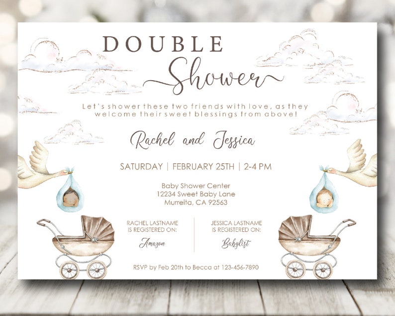 Double Baby Shower Invitation 2 Coworker Baby Shower Invite Etsy