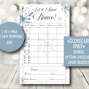 Winter Snowflake Bunco Score Card, Holiday Bunco, Kerstbrunchspel, December Bunco Card, Sneeuwthema, Afdrukbare Bunco Scorecard