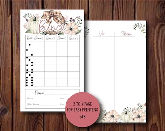 Conjunto rústico de Bunco de otoño, tarjetas Bunco de otoño, calabazas de otoño, conjunto de Bunco de Acción de Gracias, hoja de conteo, tarjetas de puntuación, números de mesa, imprimible