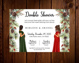 Christmas Double Baby Shower Invitation, Joint Baby Shower, Winter Double Invite, Oh Babies, Duo Baby Shower, Co-Worker Baby Shower