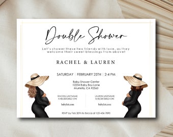 Double Baby Shower Modern Invitation for Joint Celebration Custom Made for Two Friends Having a Baby Sprinkle, Joint Baby Shower for Sisters