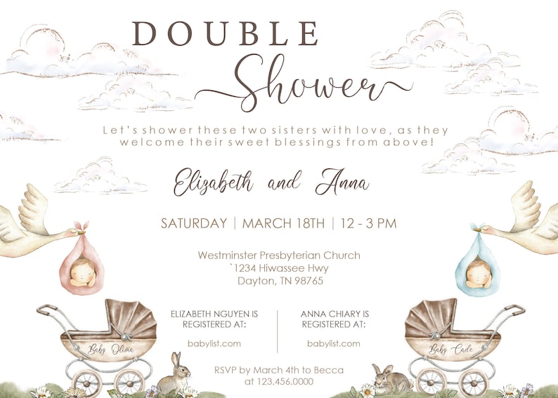 Double Baby Shower Invitation Coworker Baby Shower Invite Etsy