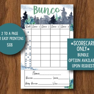 Winter Bunco Score Card, Holiday Bunco, Kerstbrunchspel, December Bunco Card, Winter Mountains, Afdrukbare Bunco Scorecard