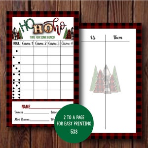 Kerst geruite Bunco-kaarten, kerstbrunchspel, december Bunco-kaarten, Buffalo Plaid, Tally Sheet, tafelnummers, afdrukbaar