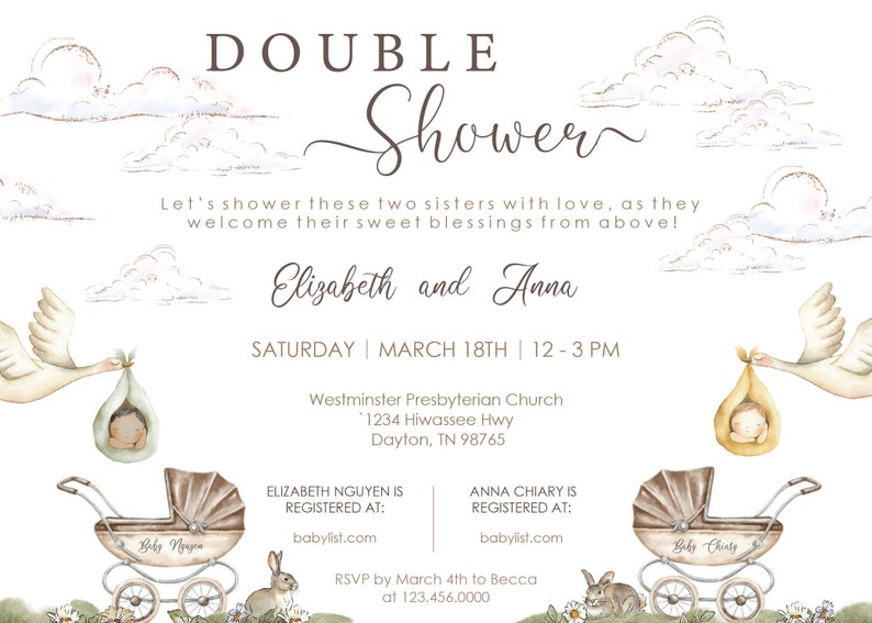 Double Baby Shower Invitation Coworker Baby Shower Invite Etsy