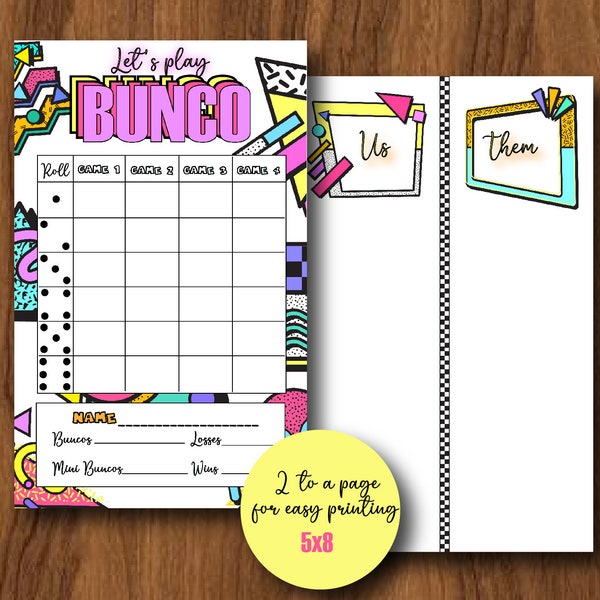 80's Bunco, 90's Bunco, Back to the 80's, 90's Retro Bunco Set, Printable Score cards, Table numbers and Tally Sheets