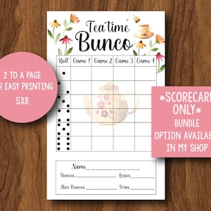 Tea Time Bunco Scorebladen, Valentijnsdag Bunco, Galentine's Brunch, Tea Party Scorekaarten, High Tea Bunco Game Scorekaarten, Afdrukbaar