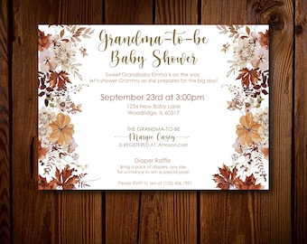 Fall Grandbaby Shower Invite, Grandma-to-be Baby Shower Invite, First Time Grandparent Sprinkle Invitation