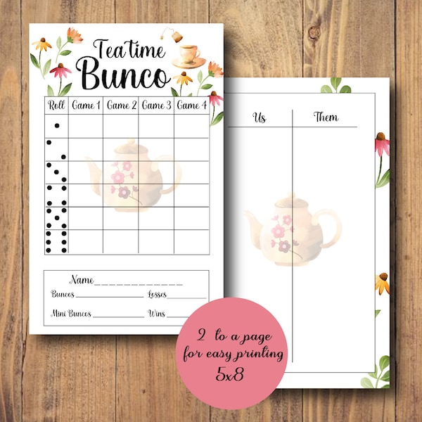 Tea Time Bunco Set, Tea Party Bunco Cards, Spring Bunco Set, Summer Theme, crumpets, Tally Sheet, Score Cards, Table Numbers, Printable