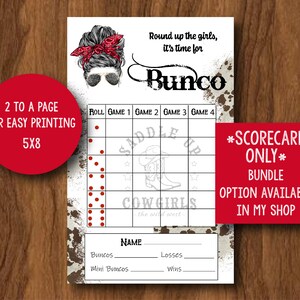 Cowgirl Bunco Cards, Western Bunco Game, Girls Night Out, Country Bunco Theme, Cow Print, Printable Scorecards
