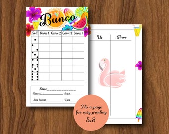 Bright Summer Bunco, Luau Bunco Cards, Hawaiian Bunco Set, Summer Theme, Picnic, Tropical Flowers, Score Cards, Table Numbers, Printable
