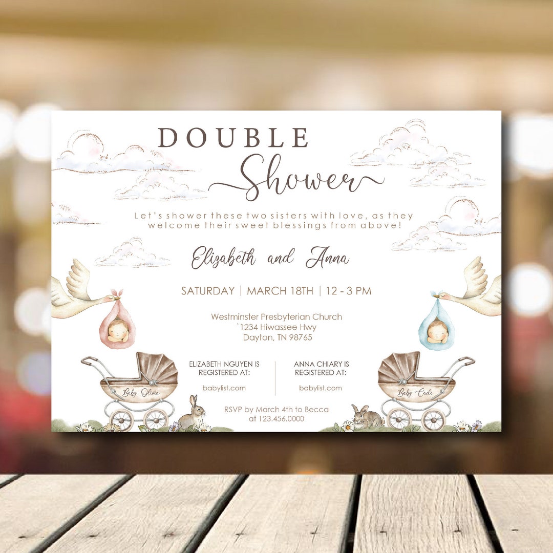 Double Baby Shower Invitation, Coworker Baby Shower Invite, Stork Joint