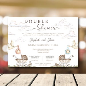 Double Baby Shower Invitation, coworker Baby Shower Invite, Stork Joint Baby Shower Invite, Friends Baby Shower, Sisters Baby Shower Invite