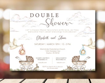 Double Baby Shower Invitation, coworker Baby Shower Invite, Stork Joint Baby Shower Invite, Friends Baby Shower, Sisters Baby Shower Invite