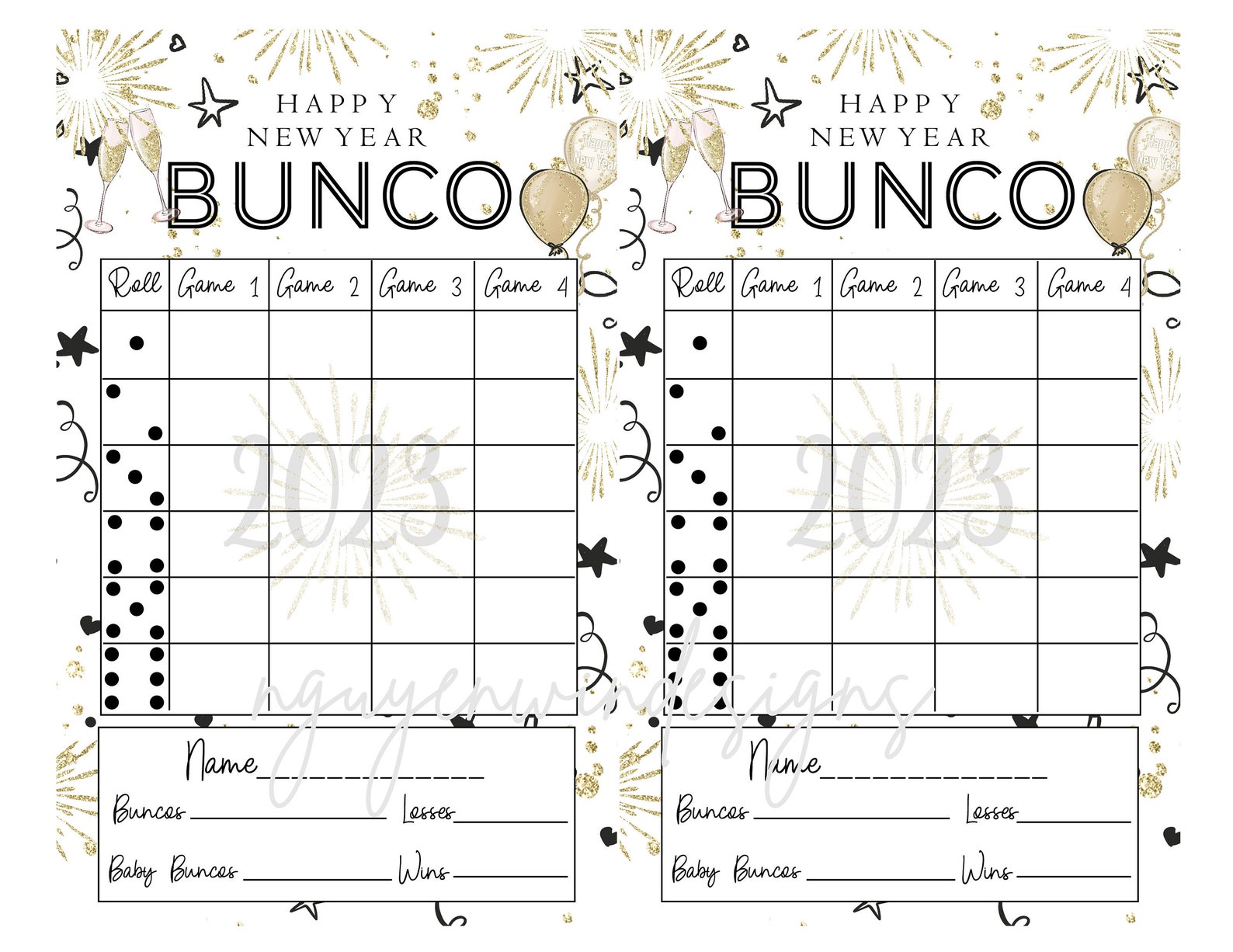 New Year Bunco Score Sheets Happy New Year Party Game New - Etsy