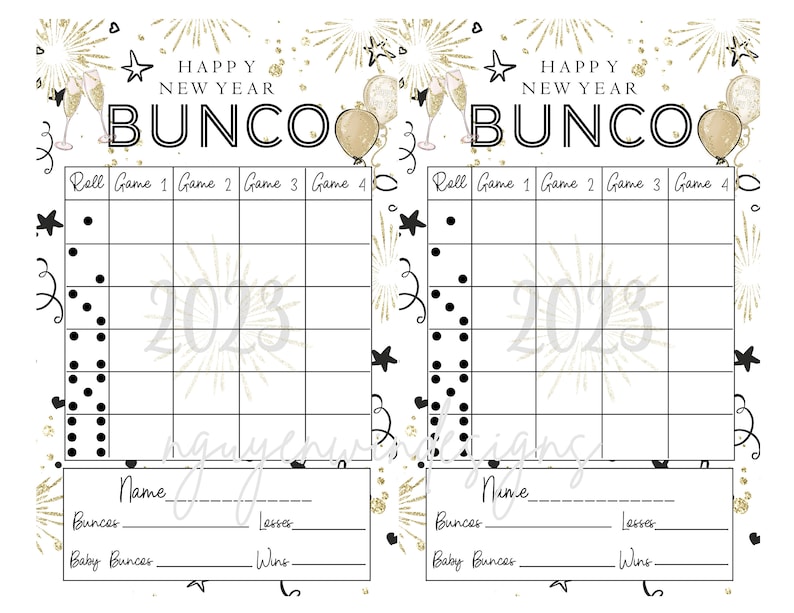 New Year Bunco Score Sheets Happy New Year Party Game New - Etsy