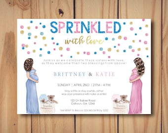 Double Baby Sprinkle Invite, Personalized, Custom Made, Duo Baby Sprinkle, Joint Baby Shower Invitation, Co-Worker Event, Digital File