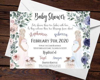Double Shower Invitation, Joint Baby Shower, Brunch and Bellies, Duo Baby Shower, Co-Worker Baby Shower, Baby Sprinkle, Invite, Boy and Girl