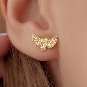 14K Solid Gold Eule Ohrstecker, Tier Schmuck, Vogel-Liebhaber-Geschenk, Alltagsohrringe, Wald-Fall-Schmucksachen, Abschlussgeschenk, Weisheits-Ohrringe